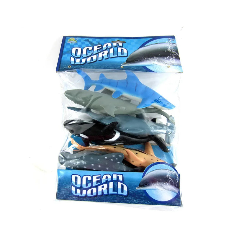 KTX-901011 7-Inch Plastic Sea Animal Shark Toy Set - 6 Pieces for Kids Ages 2-7