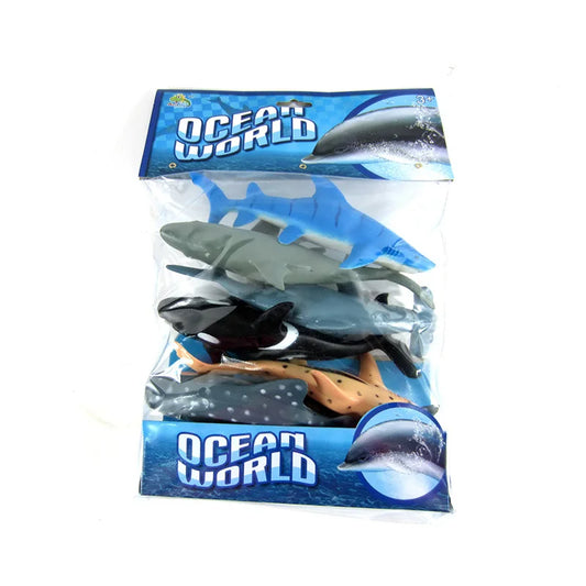 KTX-901011 7-Inch Plastic Sea Animal Shark Toy Set - 6 Pieces for Kids Ages 2-7