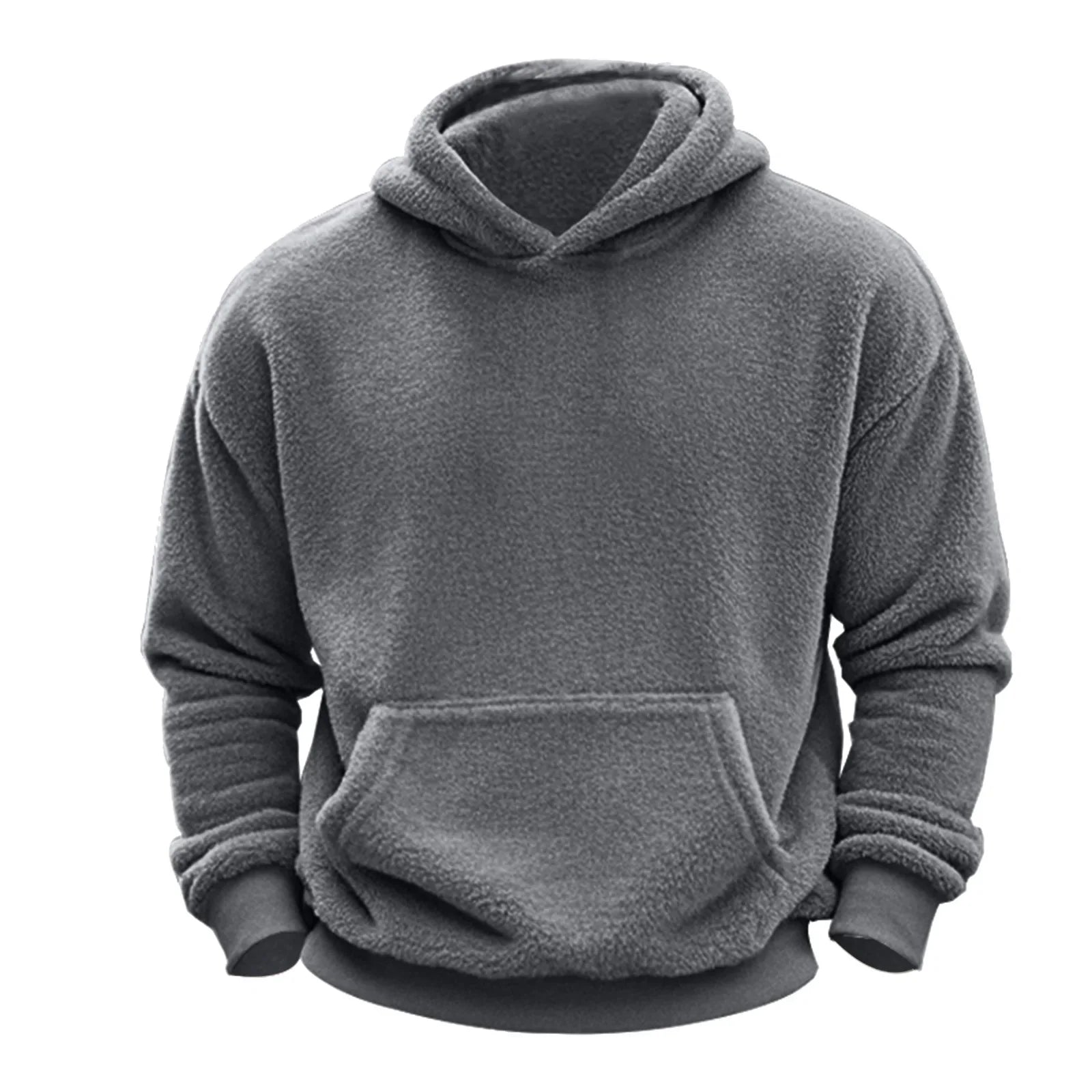 KTX-194643 Men's Reversible Arctic Fleece Pullover Sweatshirt Pocket Hooded Warm Sweater Street Solid Color Long Sleeve Pullover Sweatshirt
