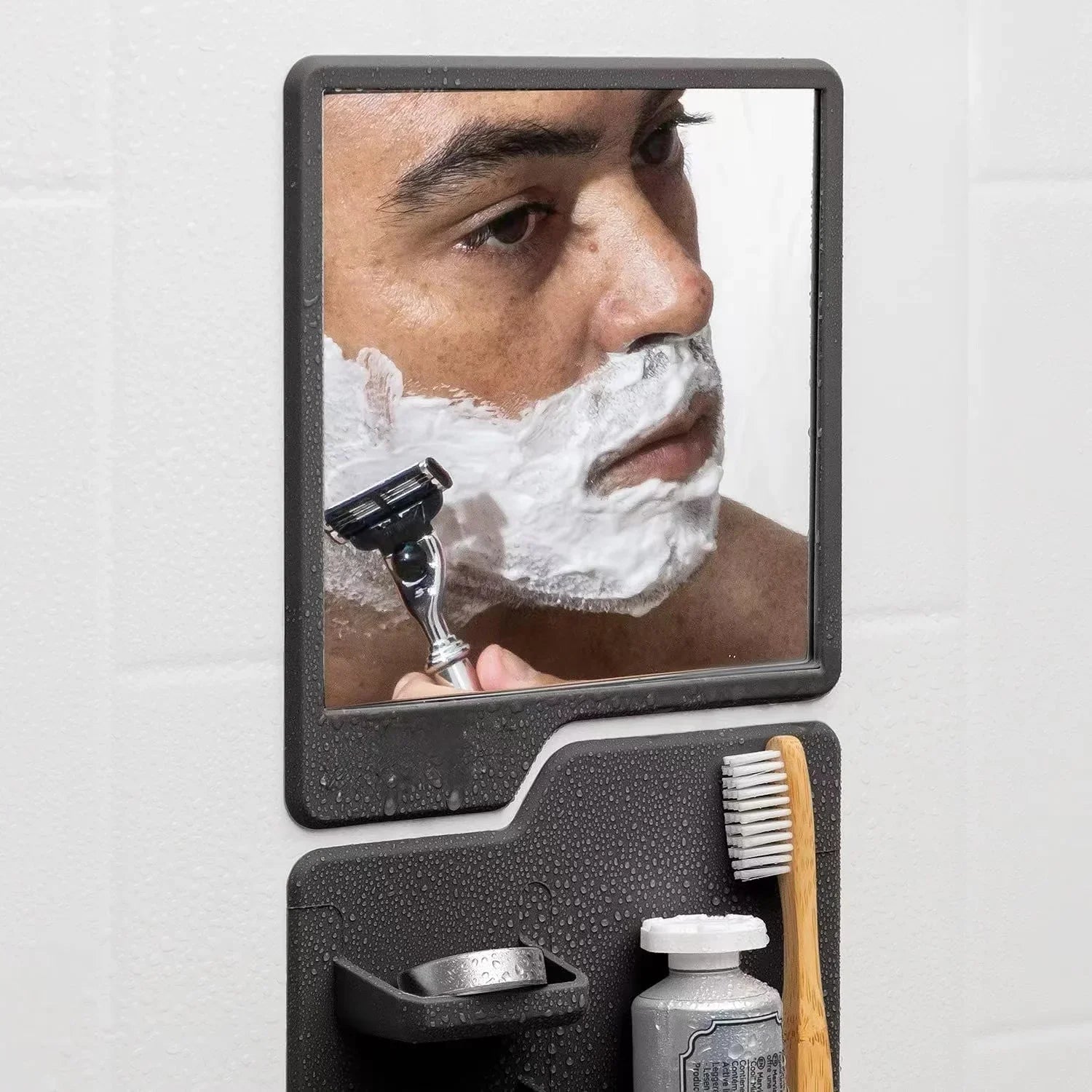 KTX-628563 Toothbrush and Razor Holder Set with Fog Resistant Silicone Shower Mirror