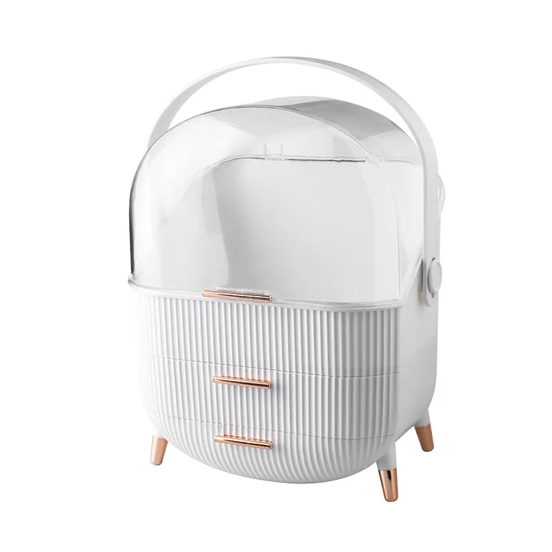 KTX-548691 360° Rotating Makeup Organizer with Lid and 2 Drawers – Space-Saving Skincare Storage Solution