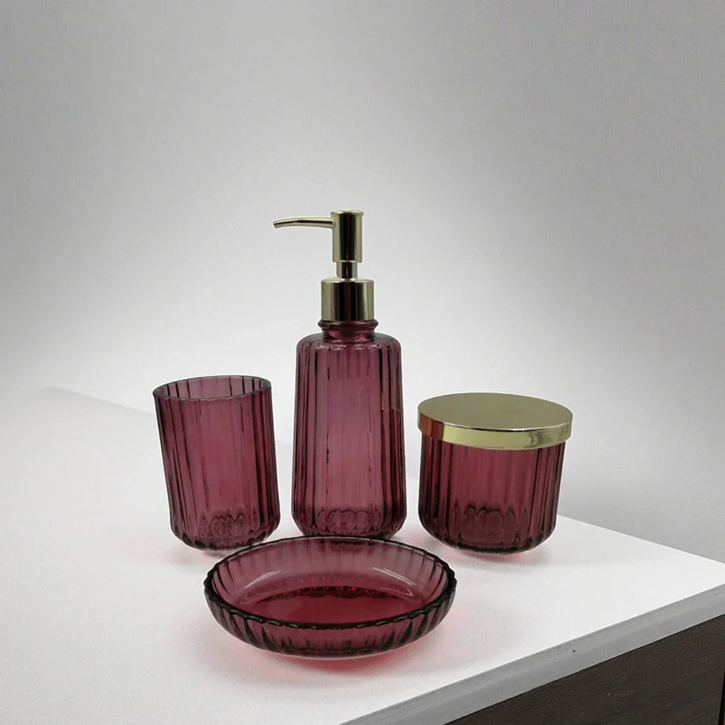 KTX-431955 Luxury Clear 4-Piece Glass Bathroom Accessories Set for Home and Hotel Use