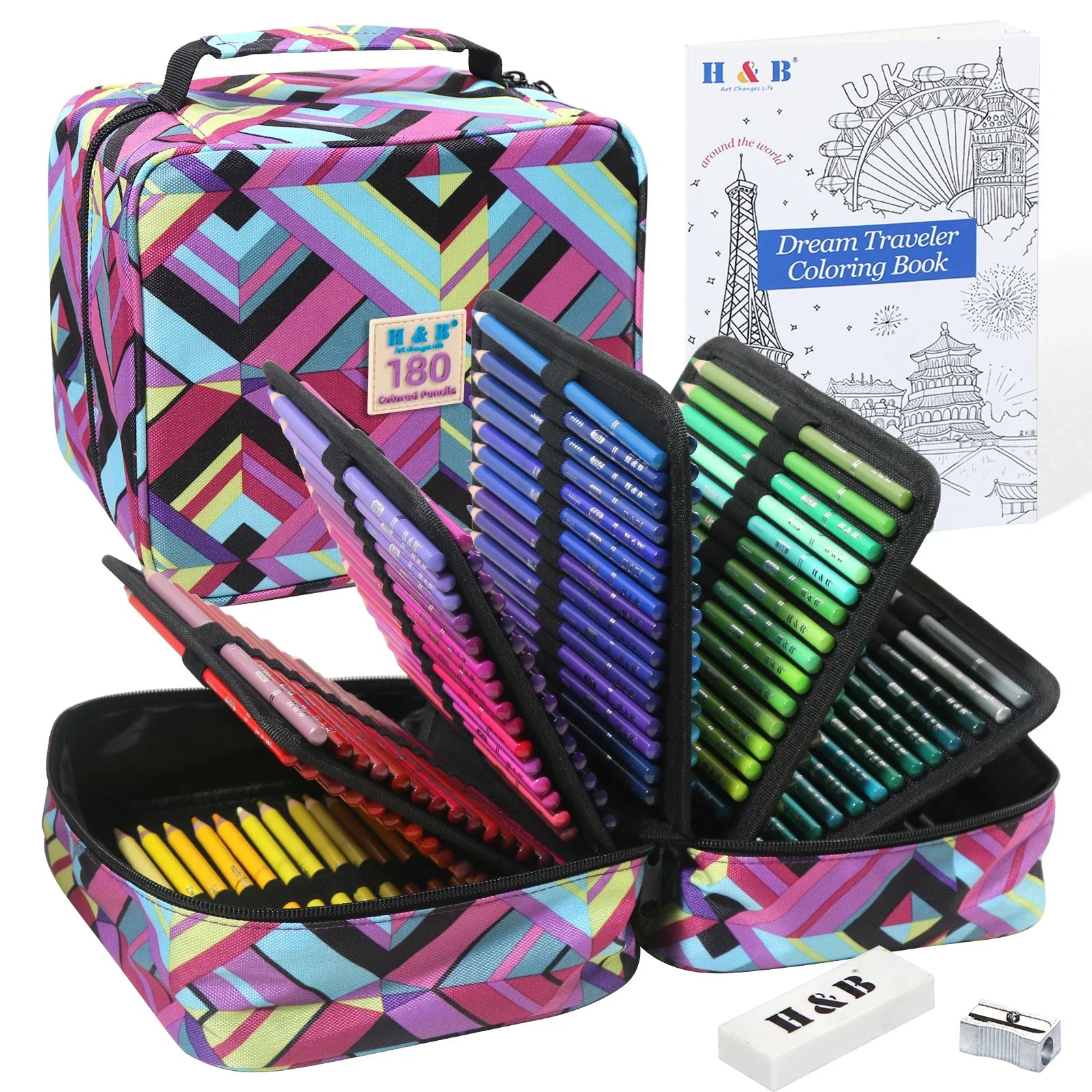 KTX-220243 Multi-Slot Coloured Pencil Set with 72/120/180 Colours in Zippered Nylon Case for Artistic Use