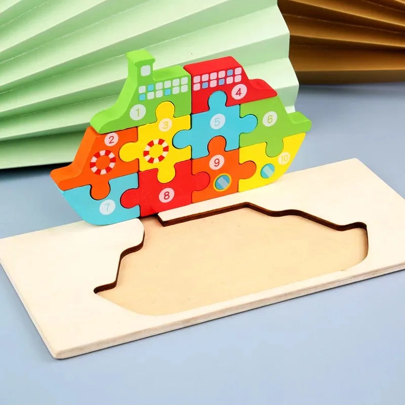 KTX-646547 Wooden 3D Puzzle Game for Children - Montessori Educational Jigsaw Learning Toy