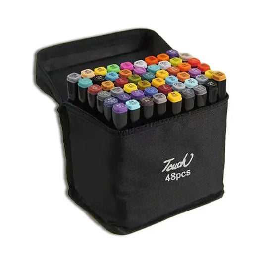 KTX-083731 Dual Tip Alcohol-Based Marker Pens - 48 Non-Toxic Colours for Artists and Crafters