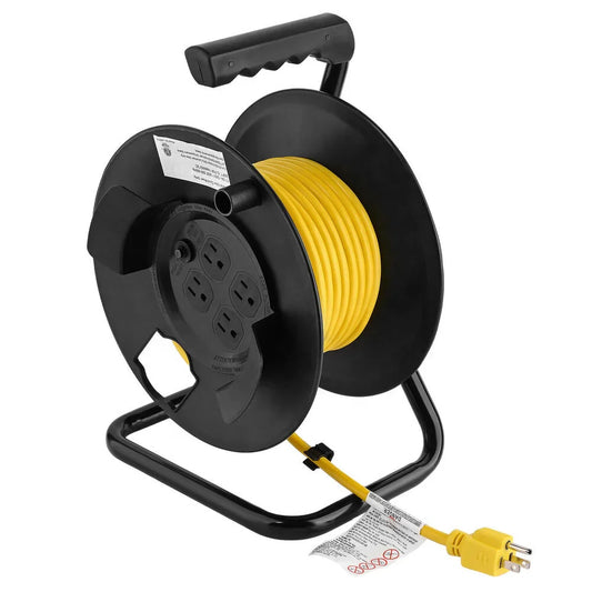 KTX-723027 Heavy Duty 25ft Extension Cord Reel with 4 Outlets and Circuit Breaker, 14/3 AWG SJTW