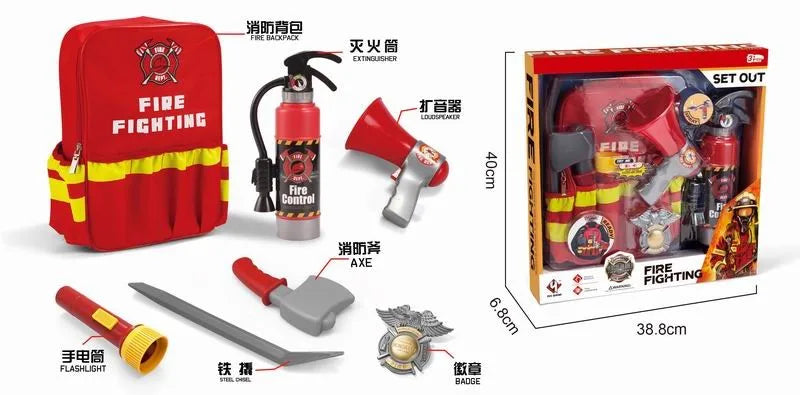 KTX-983507 Firefighter Role Play Toy Set with Backpack, Megaphone, and Fire Extinguisher for Kids