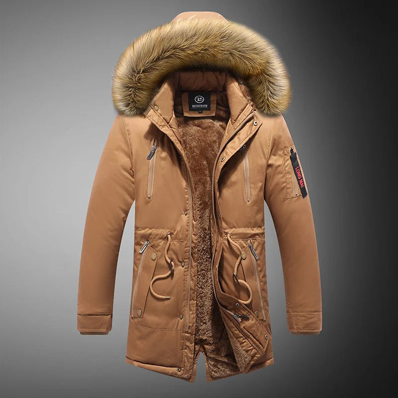 KTX-734739 Extra Thick Winter Men's Cotton Jacket Detachable Raccoon Fur Collar Waterproof Windproof Warm Business Coat Casual Style