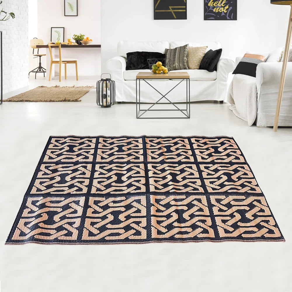 KTX-546003 Hand Woven Recycled Plastic Flat Weave Outdoor Rug - Large Polypropylene Floor Mat