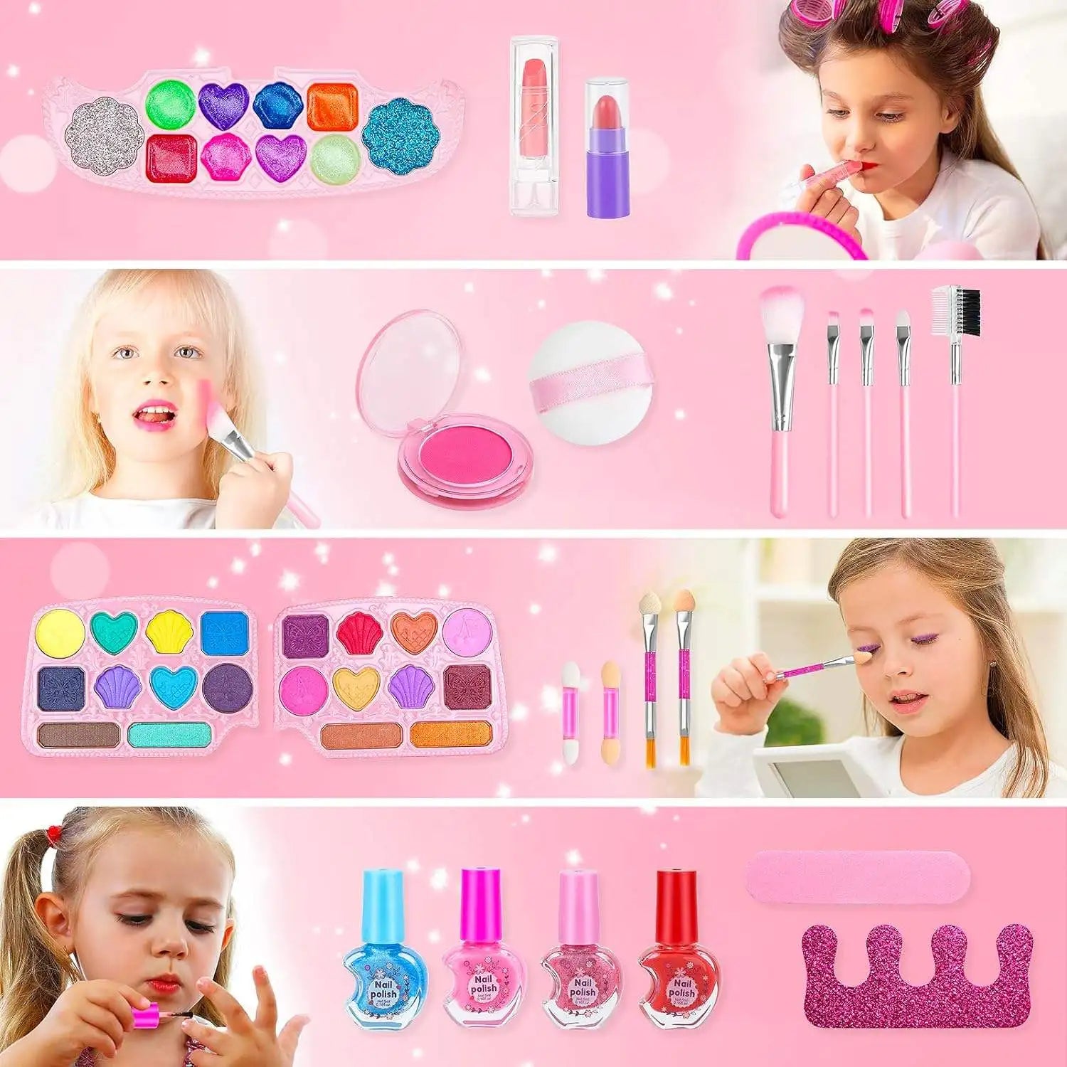 KTX-982355 Washable Kids Makeup Bag Kit with Portable Box for Pretend Play - Perfect Gift for Girls