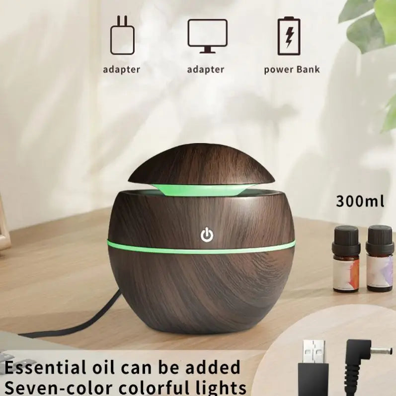 KTX-783123 Ultrasonic Wood Grain Humidifier for Aromatherapy - Mini LED Humidifier for Home Use