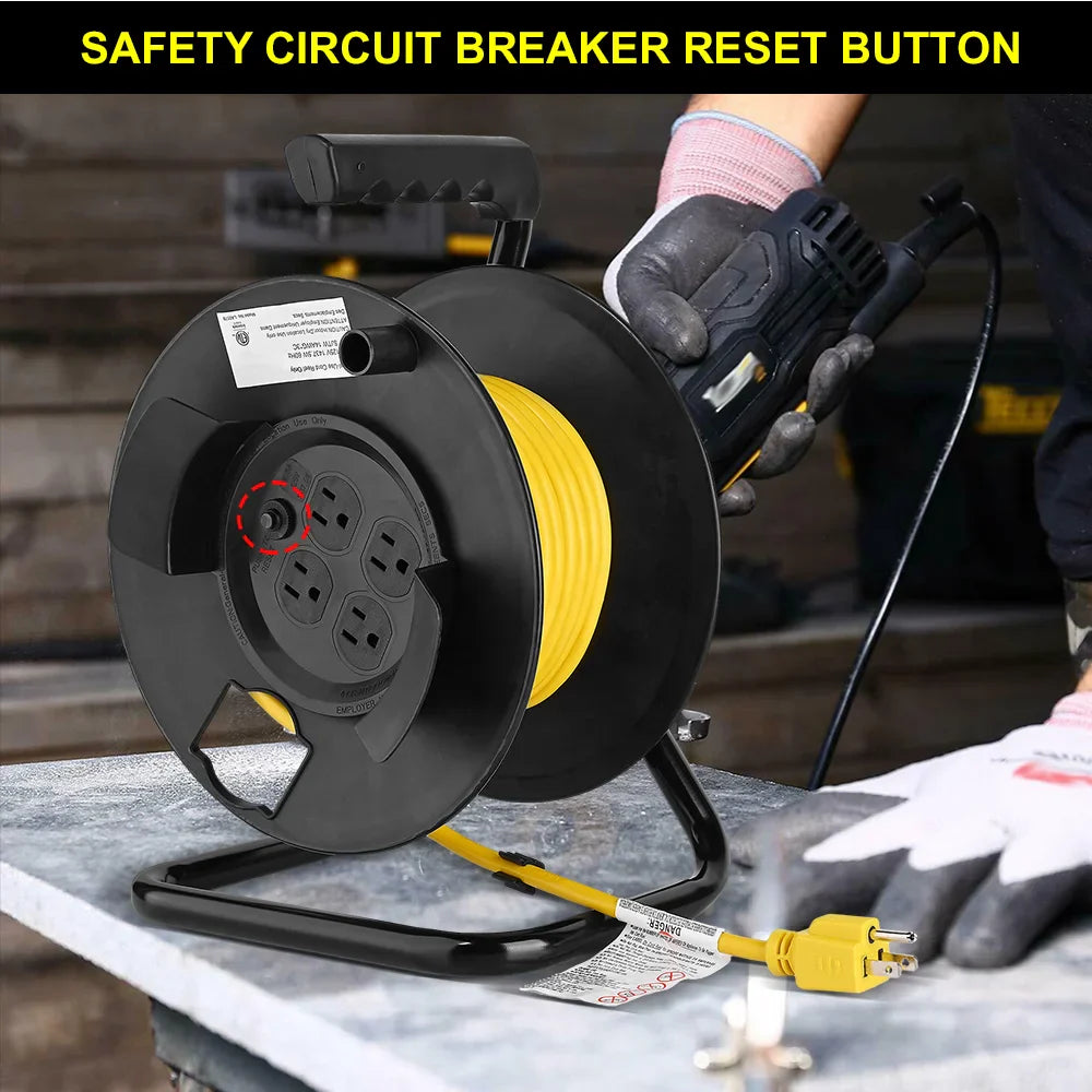 KTX-723027 Heavy Duty 25ft Extension Cord Reel with 4 Outlets and Circuit Breaker, 14/3 AWG SJTW