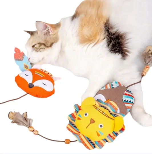 KTX-603795 Interactive Plush Cat Toys – Cute Animal Designs Including Lions and Foxes, Bite Resistant and Self-Play Features