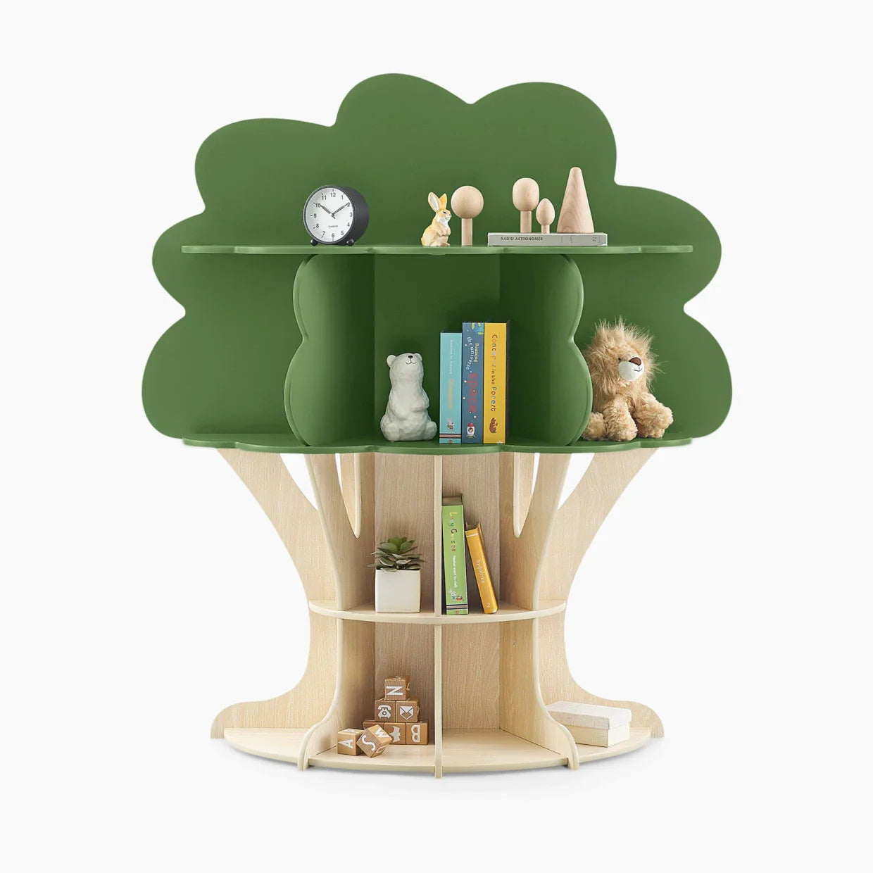KTX-221395 Wooden Tree Bookshelf for Kids - Corner Ladder Display Stand for Books and Toys