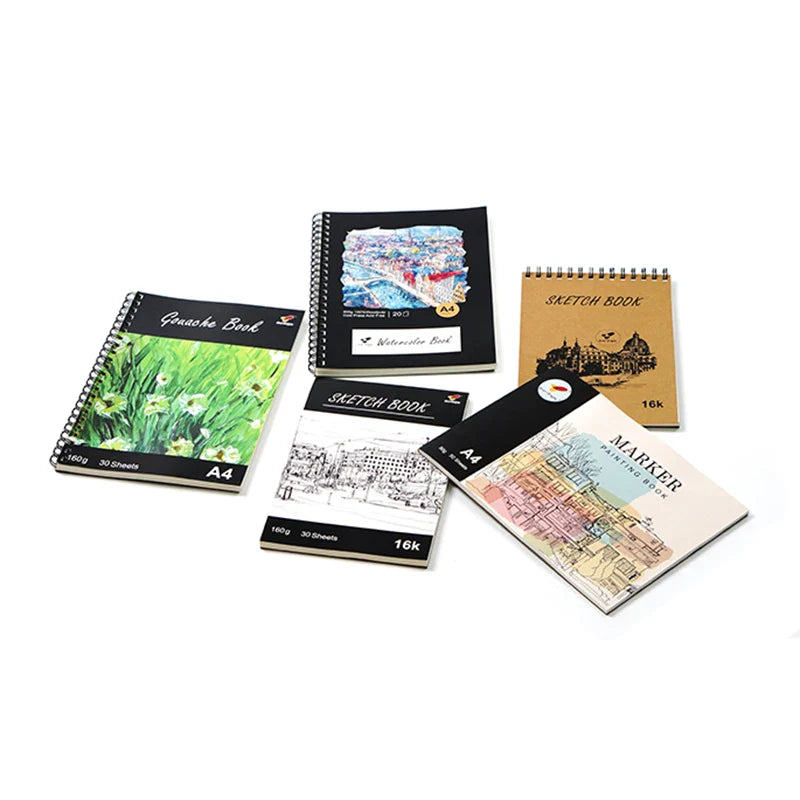 KTX-830483 Custom Hardcover Spiral Sketchbook - A3, A4, A5, 60 Sheets, 160gsm Thick Paper, Kraft Cover