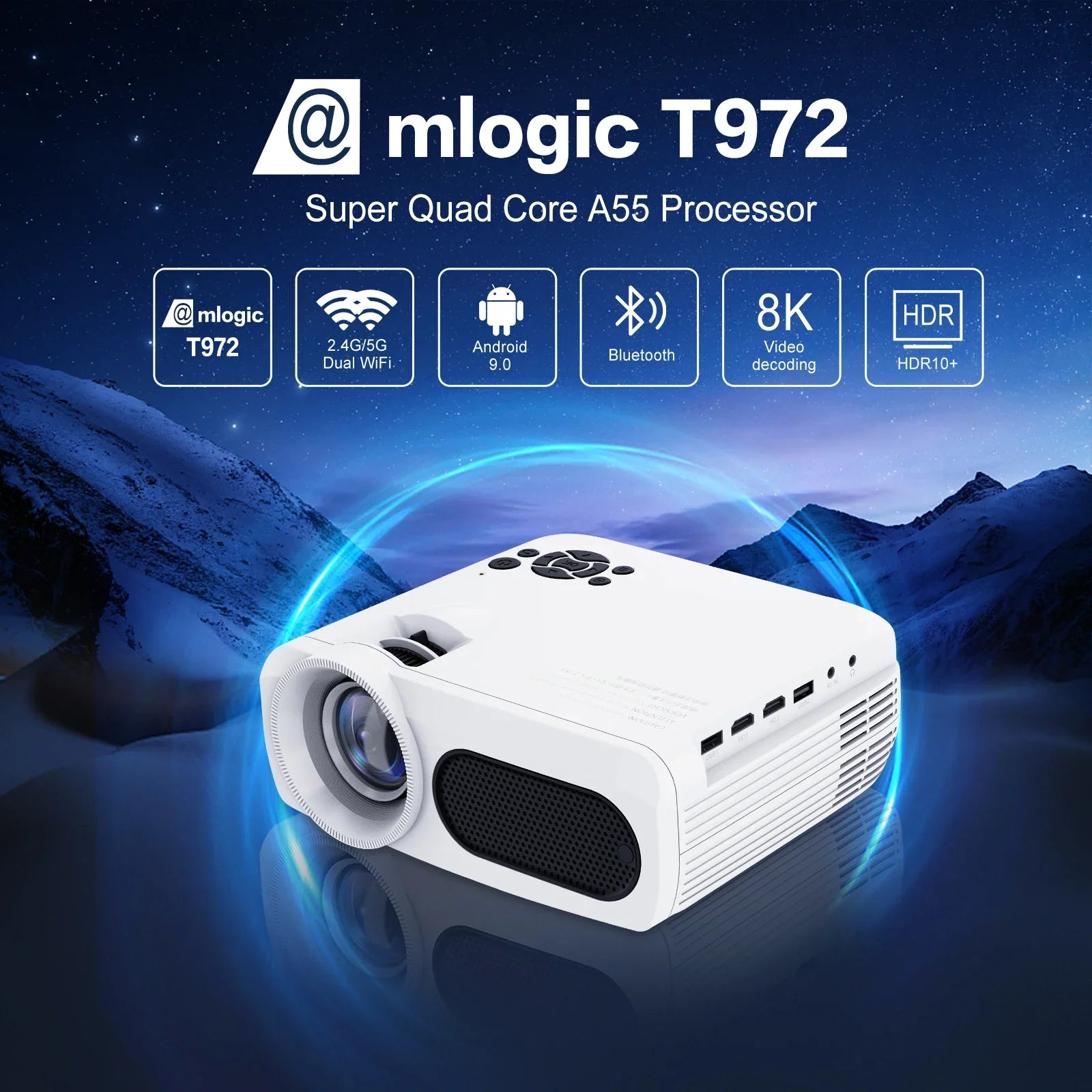 KTX-795795 8K 3D Android Smart Portable LED DLP Projector for Home Theatre, Compatible with Smartphone, Tablet, and PC