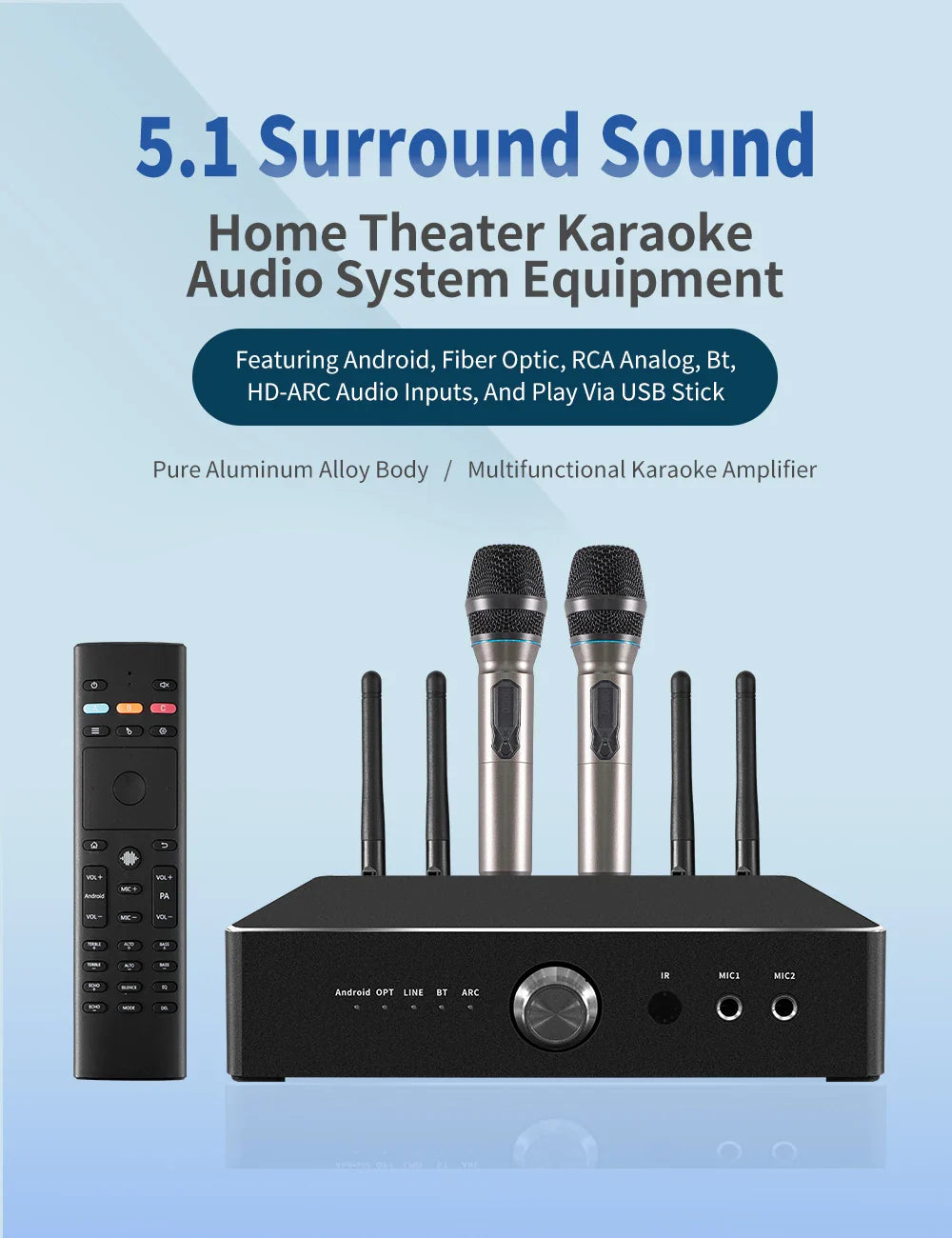 KTX-909907 600W Mini Desktop Amplifier with 3 High-Powered Channels for Home Sound Systems
