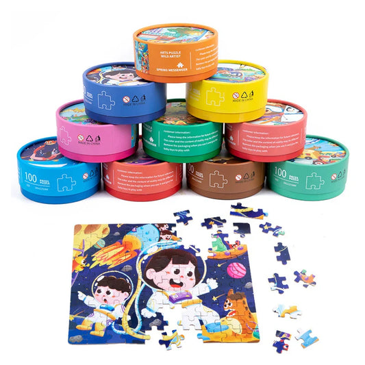 KTX-988883 Children's Dinosaur Jigsaw Puzzle - 100 Pieces Cartoon Barrel Puzzle Toy