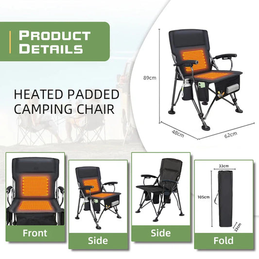 KTX-683347 Lightweight Outdoor Folding Chair with Heating Pad - Ideal for Camping and picnics