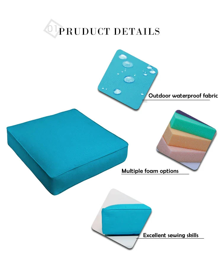 KTX-118867 Weatherproof Outdoor Lounge Chair Cushions - 2 Pack Modern Square Design in 100% Polyester