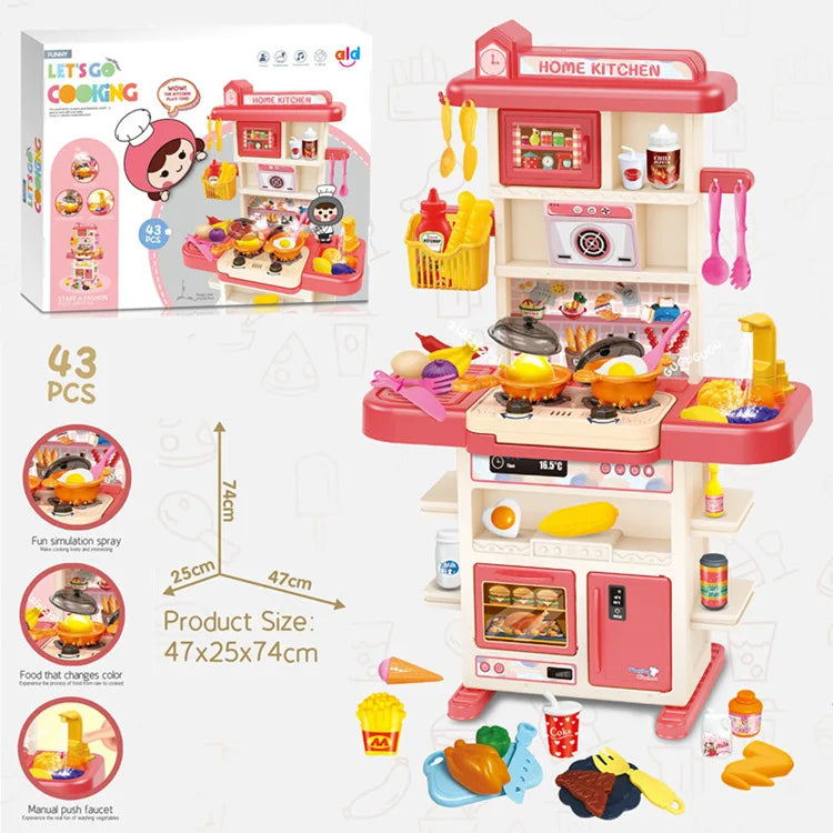 KTX-734803 43-Piece Interactive Kitchen Play Set for Kids with Sound and Light Features