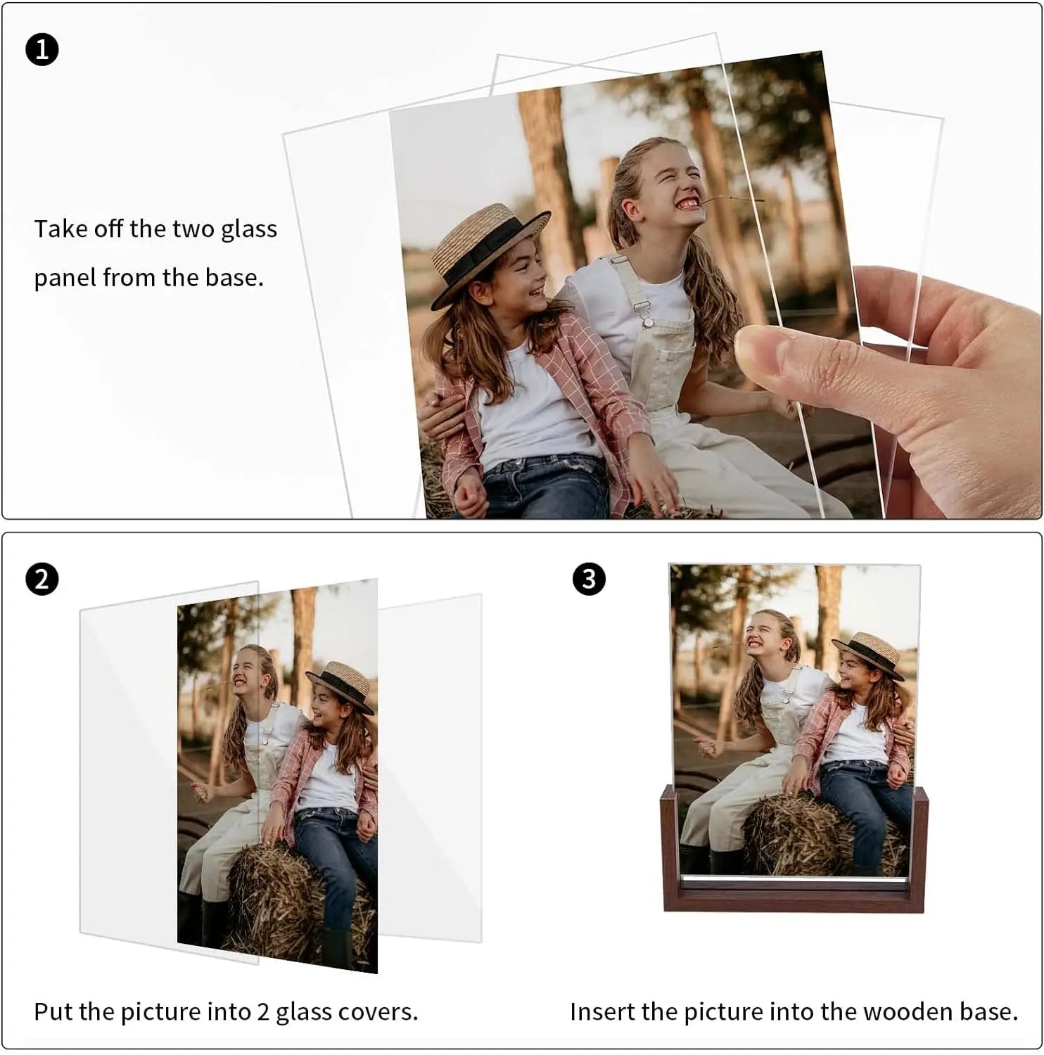 KTX-456275 Rustic Wooden Photo Frame with Walnut Base and High Definition Acrylic Cover