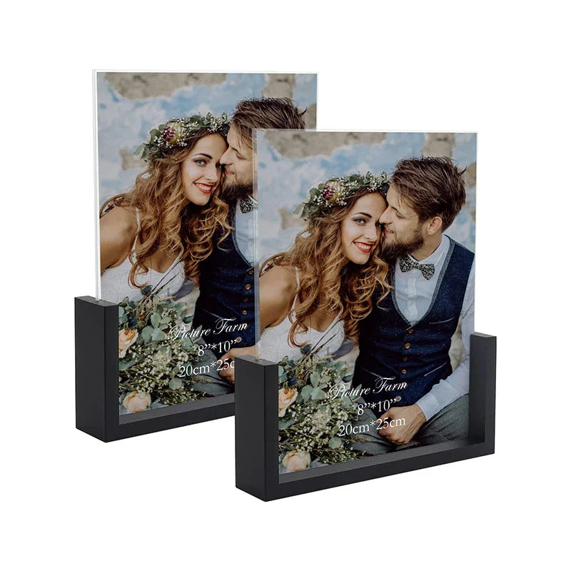 KTX-309395 Acrylic Photo Frame with Wooden U-Shaped Stand for Home and Office Décor