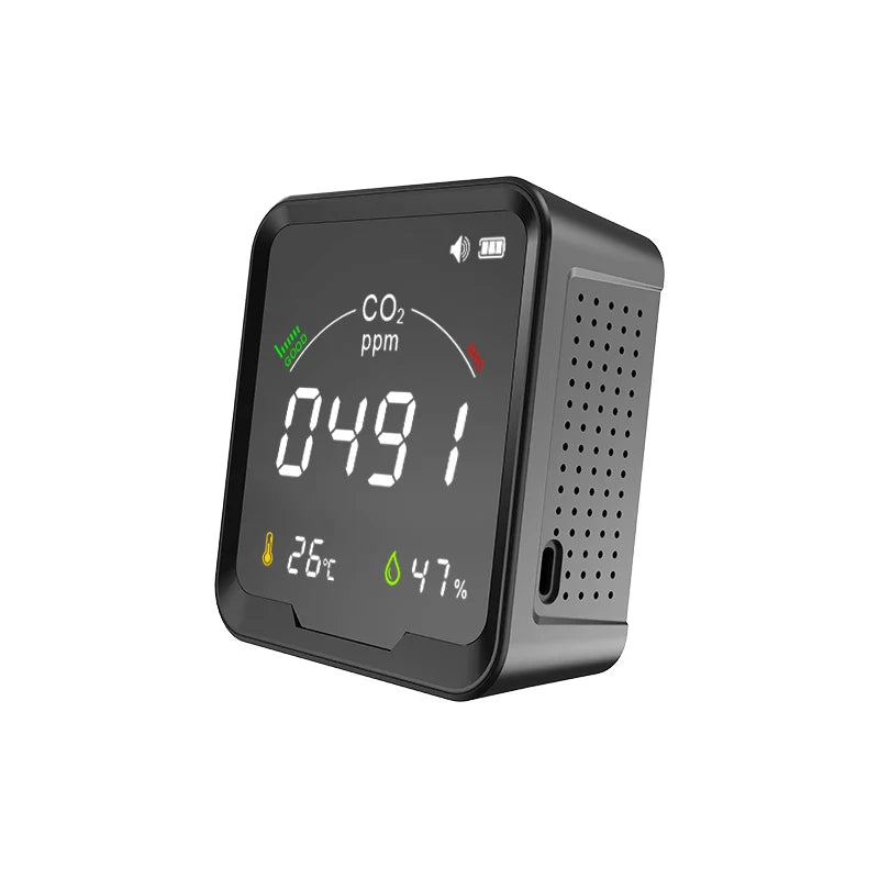 KTX-307411 NDIR CO2 Meter with Temperature and Humidity Display, Model PTH-9C, Desktop Air Quality Monitor