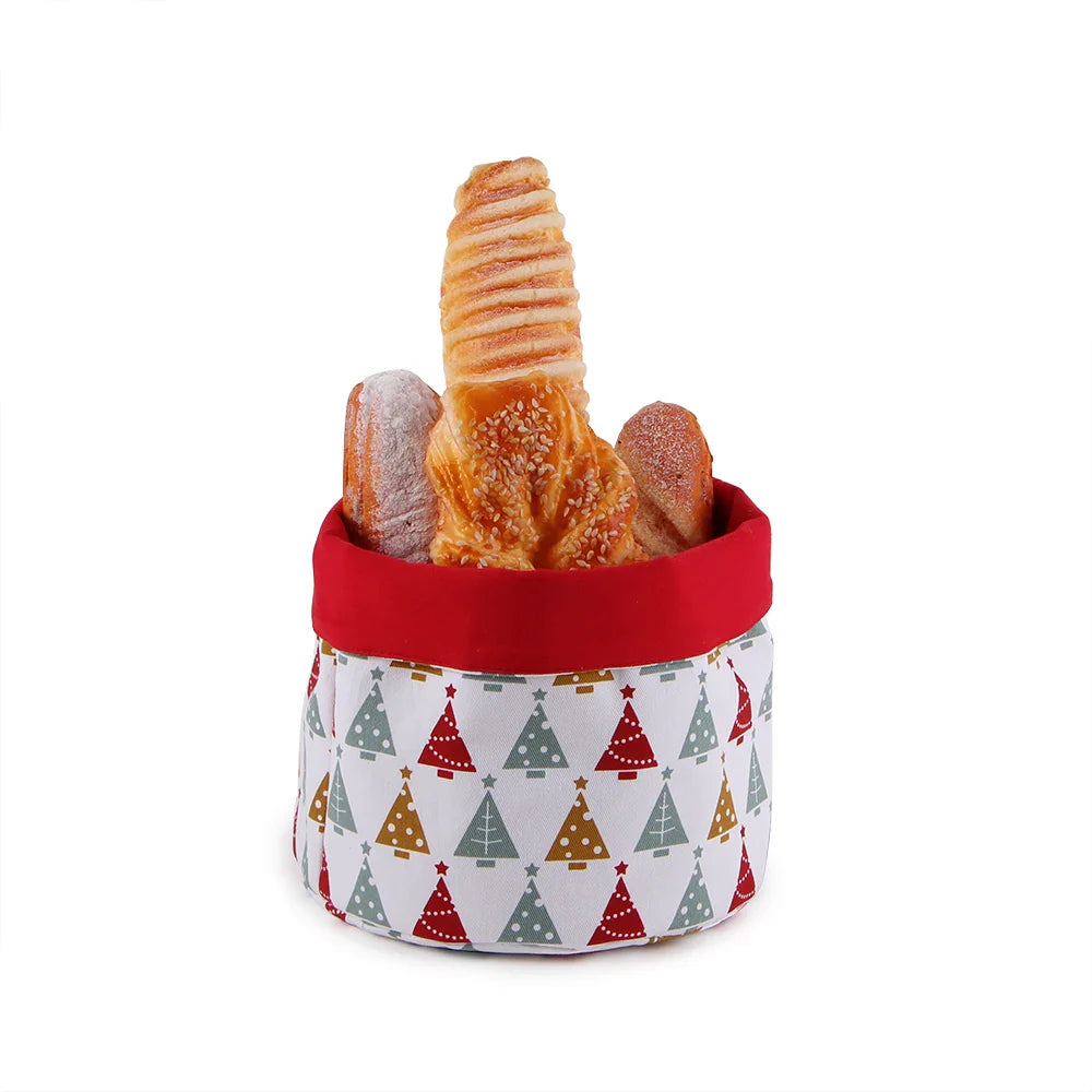 KTX-155475 Natural Cotton Fabric Foldable Bread Basket for Food Safe Storage