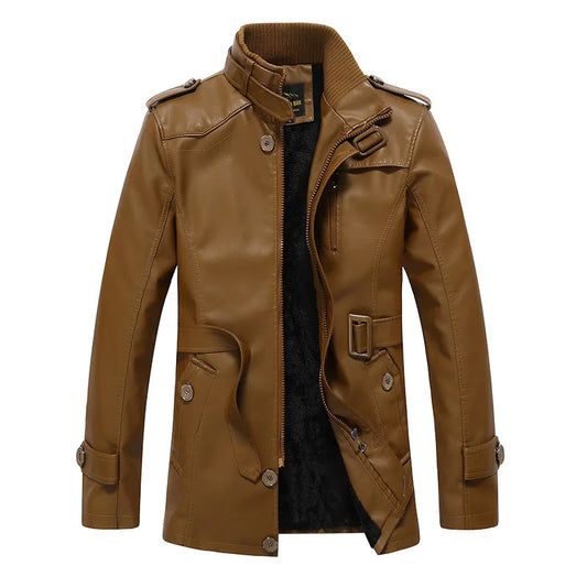 KTX-964115 Men's Coats Waterproof Windproof Motorcycle Jacket With Standing Collar Waxed Leather Jacket Winter PU Leather Jacket Custom