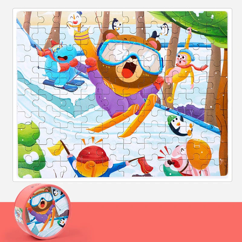 KTX-988883 Children's Dinosaur Jigsaw Puzzle - 100 Pieces Cartoon Barrel Puzzle Toy