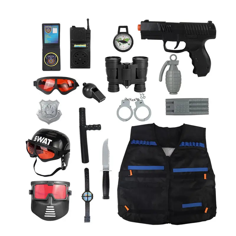 KTX-834323 17PCS Kids Pretend Play Police Set with Helmet and Uniform for Imaginative Role Play