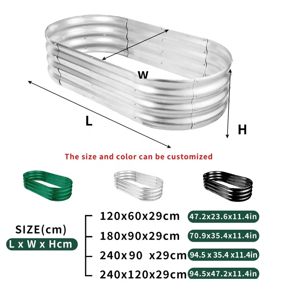 KTX-366355 Oval Galvanized Metal Raised Garden Bed Planter Box for Outdoor Gardening