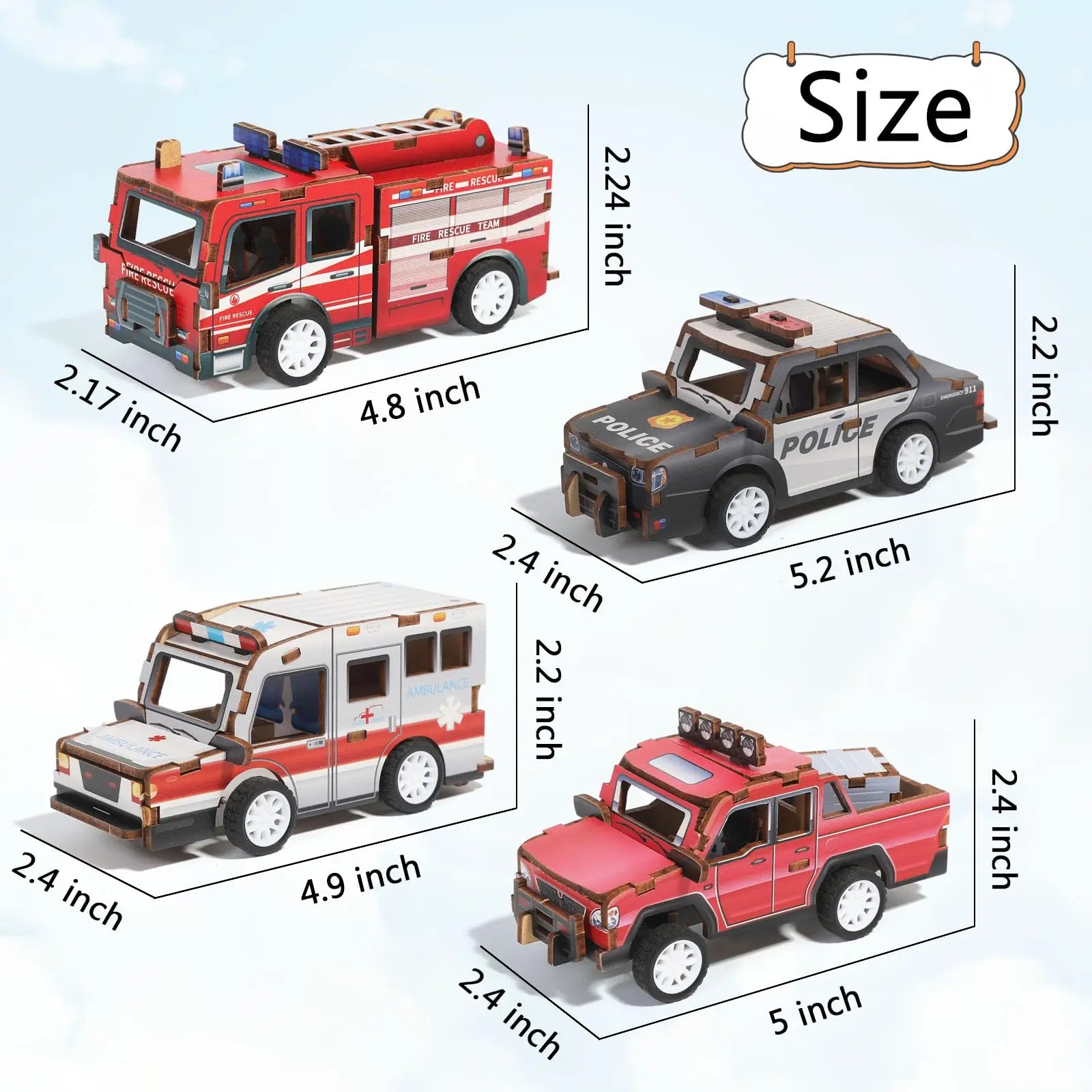 KTX-692051 3D Wooden Puzzle Car for Kids - DIY Assembly Educational Toy