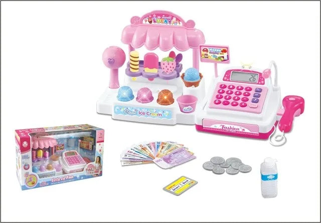 KTX-606099 Ice Cream Store Mini Cash Register Toy with Sound and Flashing Lights for Kids Ages 2-9