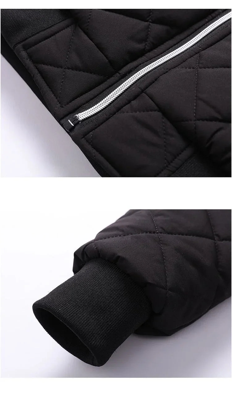KTX-177683 Men's Casual Winter Cotton Jacket With Thick Velvet Stand-Up Collar Zipper Closure Warm Autumn Coat-Canvas Fabric