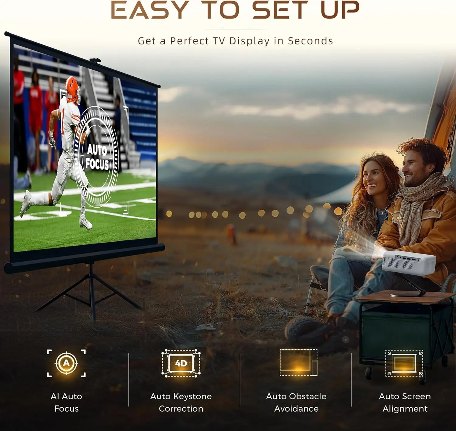 KTX-337043 1080P Mini Portable Projector with Auto Focus and Keystone Correction, Officially Licensed for Netflix