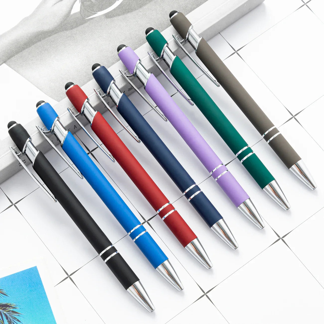 KTX-585299 Multifunctional Metal Ball Stylus Soft Touch Screen Pen 2 in 1 with Custom Logo Options