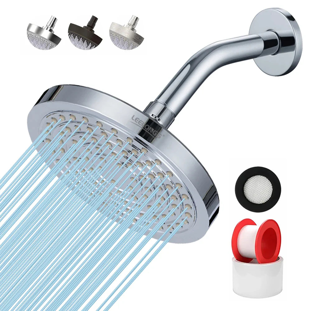 KTX-212243 Chrome Rainfall High Pressure Shower Head V-33020, 6 Inch Wall Mount, ABS & Brass Material, TPR Nozzles