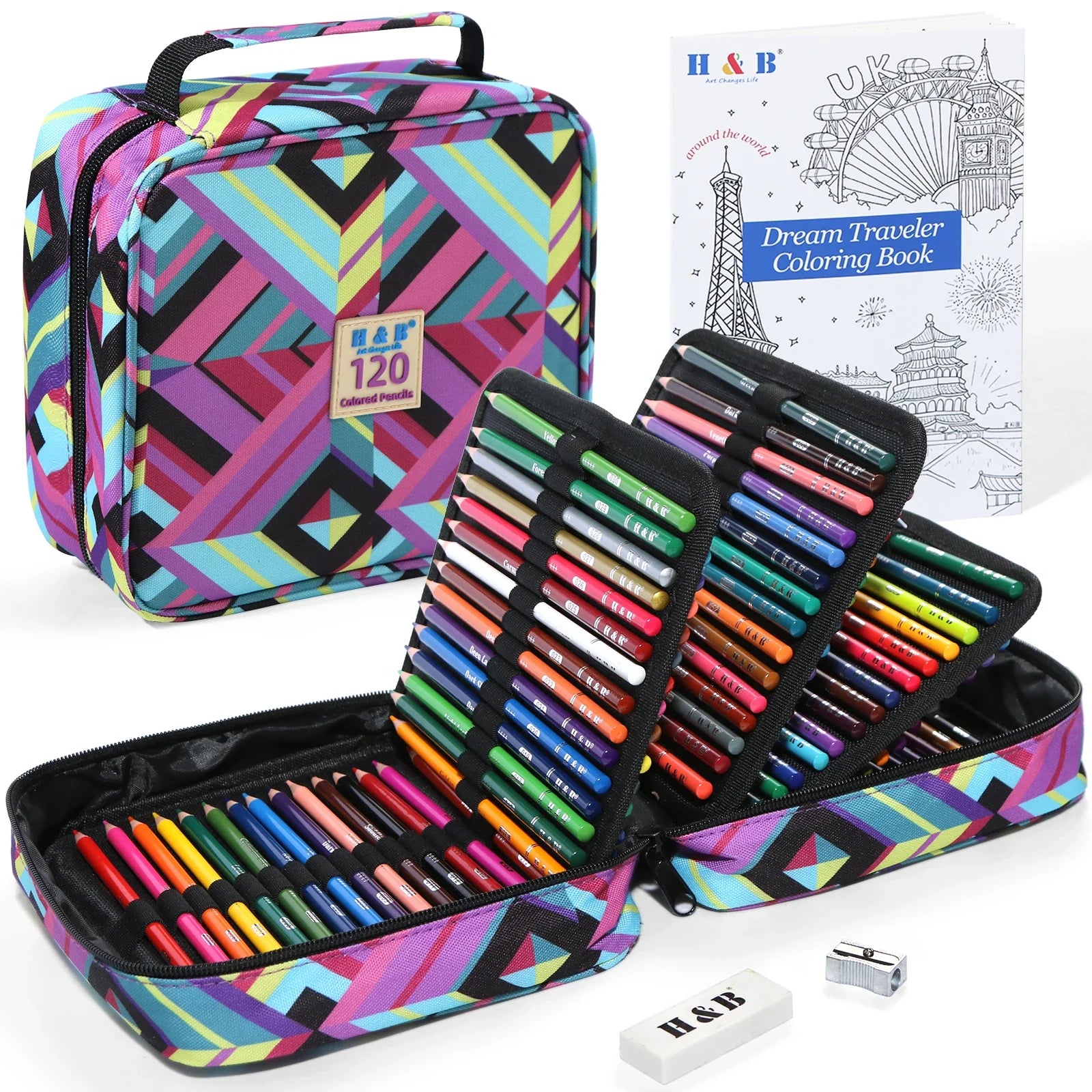 KTX-220243 Multi-Slot Coloured Pencil Set with 72/120/180 Colours in Zippered Nylon Case for Artistic Use