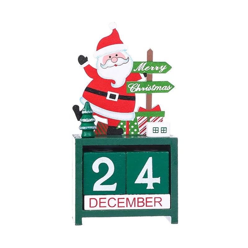KTX-622675 Wooden Christmas Countdown Calendar with Santa Claus, Snowman, and Elk Decorations