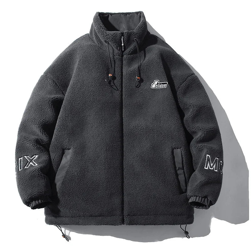 KTX-275987 Men's Casual Winter Thick Short Cotton Blouson O-Neck Jacket With Zipper Closure and Flower Decoration Dot Pattern Workwear