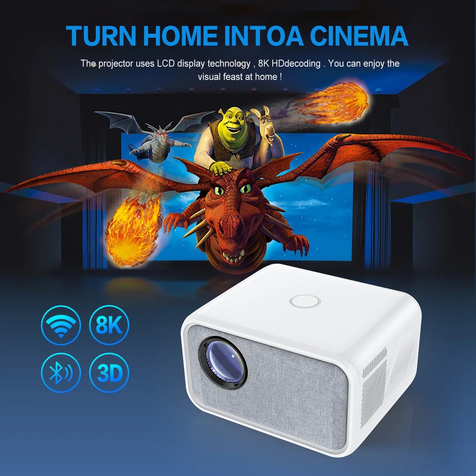 KTX-697491 Full HD Portable Projector with 12000mAh Battery for Outdoor and Home Use