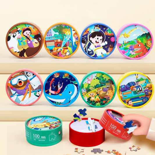 KTX-988883 Children's Dinosaur Jigsaw Puzzle - 100 Pieces Cartoon Barrel Puzzle Toy