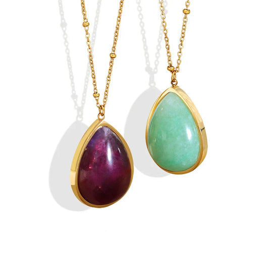 KTX-395859 Natural Rough Stone Light Luxury Niche Clavicle Chain Polished and Polished Drop-shaped Pendant Stainless Steel Necklace