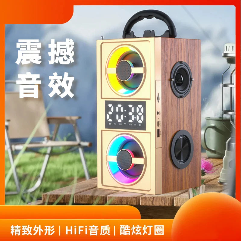 KTX-399763 Wireless Wood Bluetooth Speakers with Stereo Subwoofer for Home Audio and Desktop Use