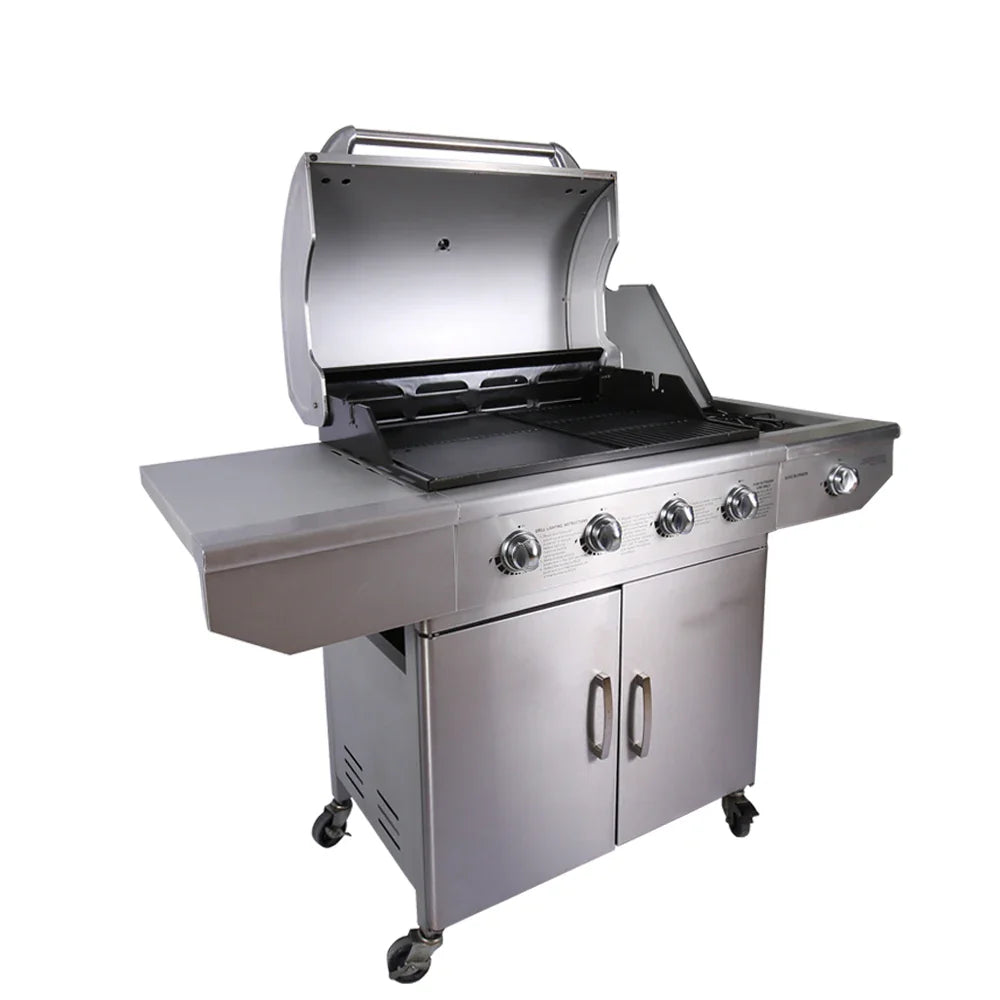KTX-301971 Stainless Steel Outdoor Gas BBQ Grill with Integrated Kitchen Cabinet and Charcoal Smoker