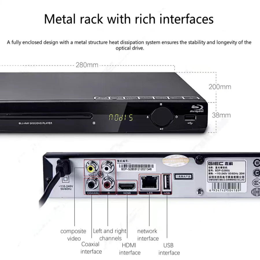KTX-550611 GIEC BDP-G2805 Portable Blu-ray Player with 1080P HD DVD and CD Support