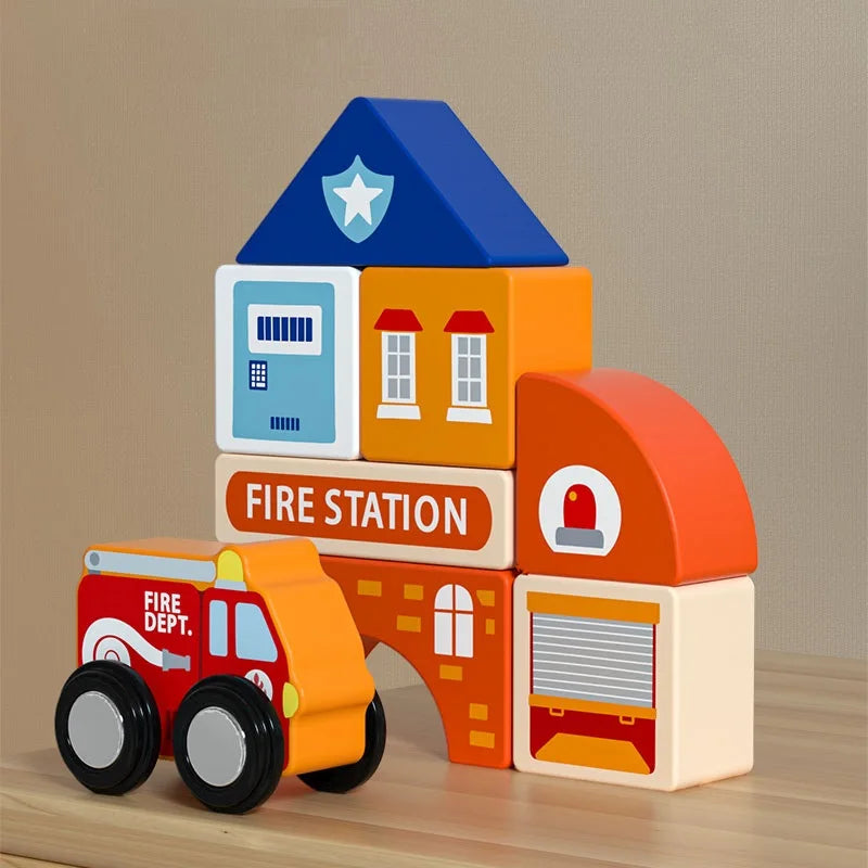 KTX-375187 Custom Wooden Educational Building Blocks for Kids - Urban Track Shape Intelligence Blocks