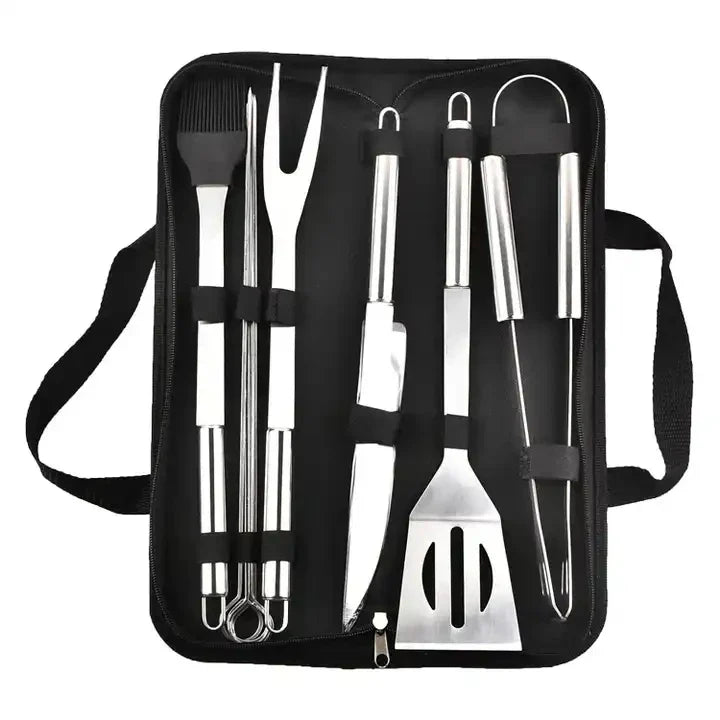 KTX-886867 Portable Stainless Steel BBQ Grilling Tool Set with Oxford Bag - 3/5/7/9 Pieces for Outdoor Cooking
